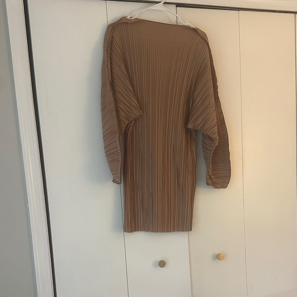 ASOS Pleated Mini Dress in Warm Brown